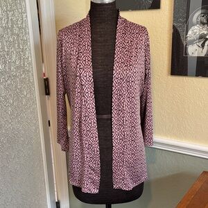 NY COLLECTION Pink and Black Patterned Open Cardigan M NWT